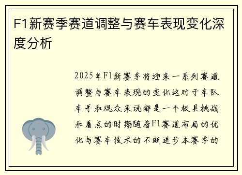 F1新赛季赛道调整与赛车表现变化深度分析